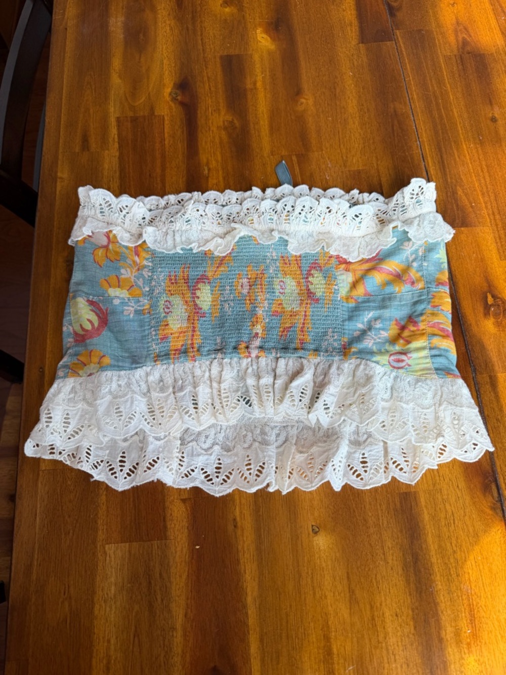 NWT Free People Bustier Strapless Floral Corset Top with Lace Trim Teal & Cream - Picture 6 of 6